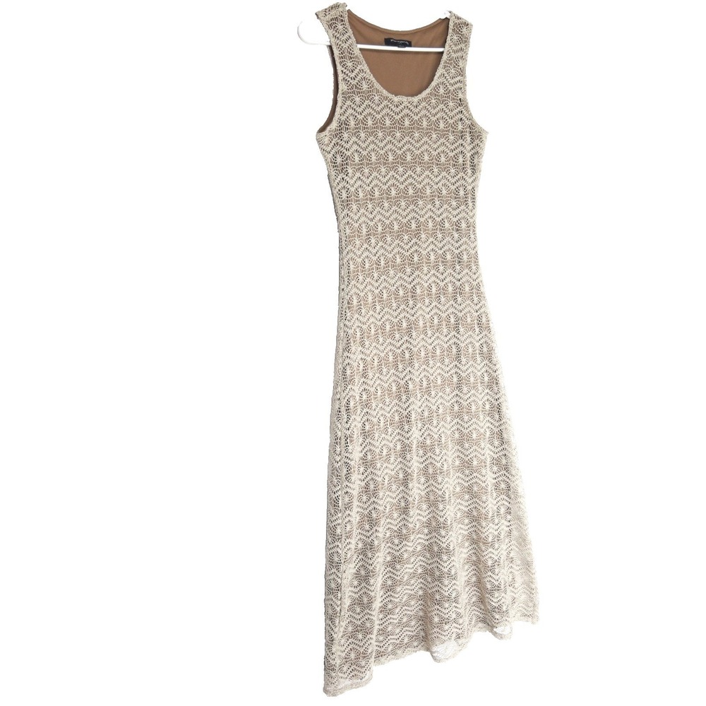 Sharagano Crochet Lace Overlay Nude Illusion Maxi Sheath Tank Dress Womens 10 L - Picture 3 of 14